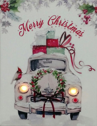 White Merry Christmas Truck Canvas