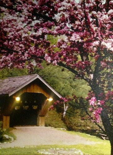 Covered Bridge with Blossom Tree Canvas
