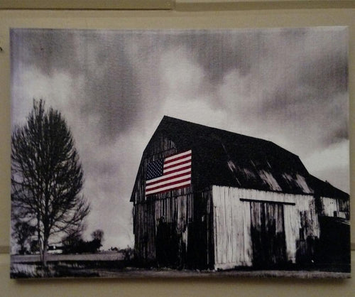 USA Flag on the Old Barn Canvas