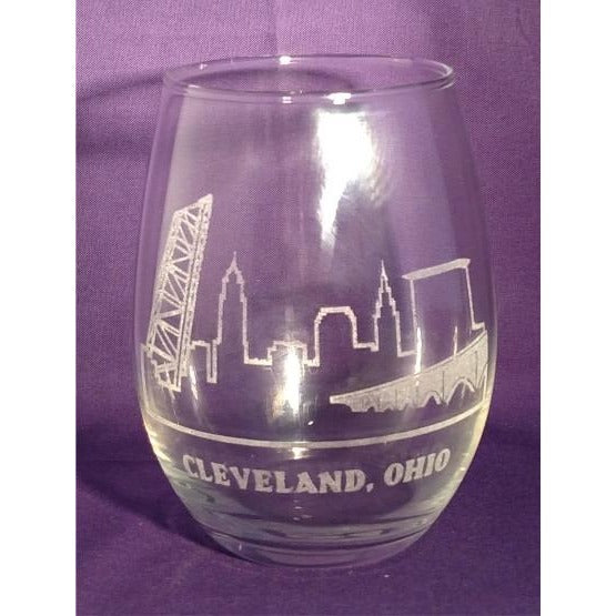Cleveland Skyline Clear Stemless Wine Glasses (Set of 4) - Incredible Keepsakes