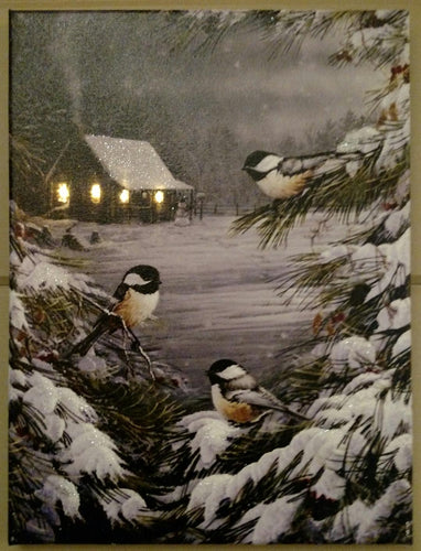 Cabin and Chickadees Canvas