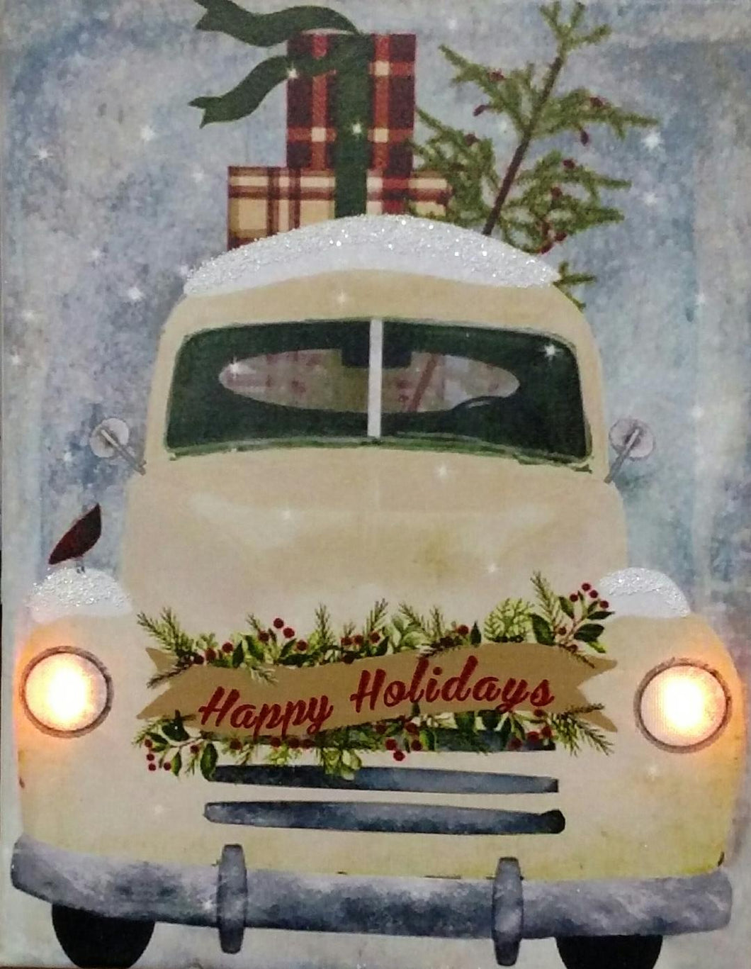 Yellow Happy Holidays Truck Canvas