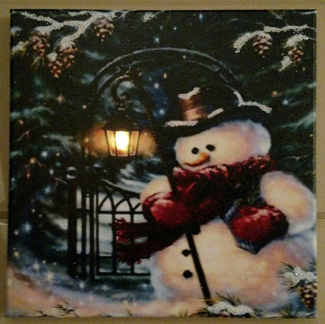Snowman with Lantern Canvas